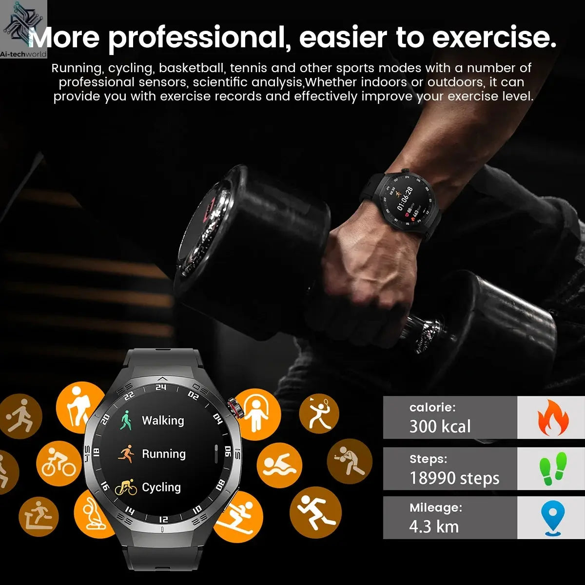 2025New For Android and ios Smart Watch Men AMOLED Screen GPS Motion trajectory Heart Rate Bluetooth Calls SmartWatch Waterproof Ai-TechWorld 