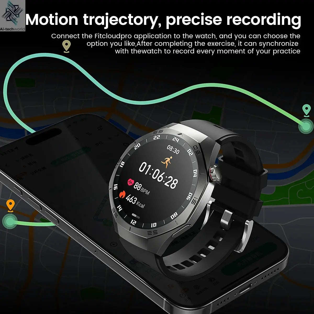 2025New For Android and ios Smart Watch Men AMOLED Screen GPS Motion trajectory Heart Rate Bluetooth Calls SmartWatch Waterproof Ai-TechWorld 