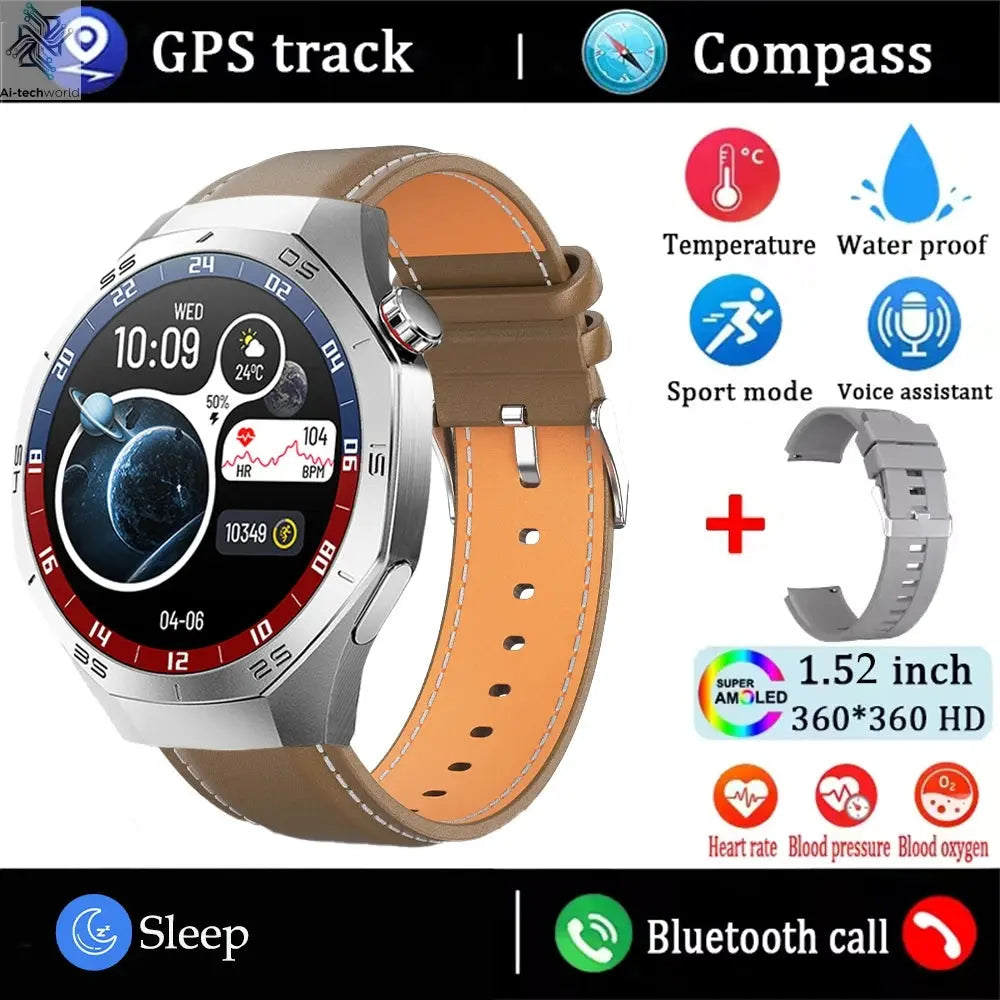 2025New For Android and ios Smart Watch Men AMOLED Screen GPS Motion trajectory Heart Rate Bluetooth Calls SmartWatch Waterproof Ai-TechWorld 