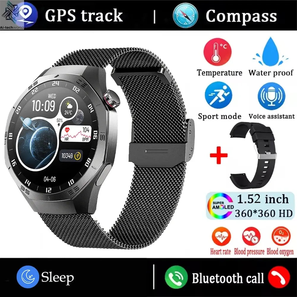 2025New For Android and ios Smart Watch Men AMOLED Screen GPS Motion trajectory Heart Rate Bluetooth Calls SmartWatch Waterproof Ai-TechWorld 