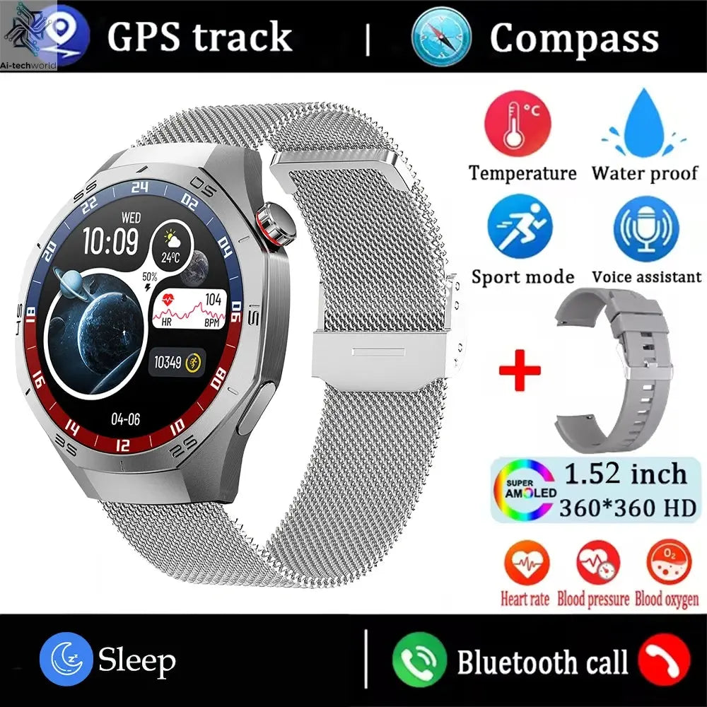 2025New For Android and ios Smart Watch Men AMOLED Screen GPS Motion trajectory Heart Rate Bluetooth Calls SmartWatch Waterproof Ai-TechWorld 