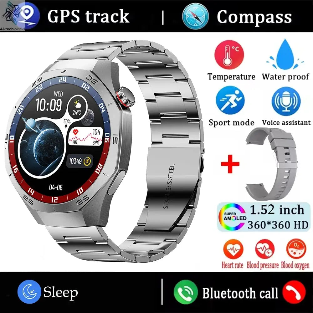2025New For Android and ios Smart Watch Men AMOLED Screen GPS Motion trajectory Heart Rate Bluetooth Calls SmartWatch Waterproof Ai-TechWorld 