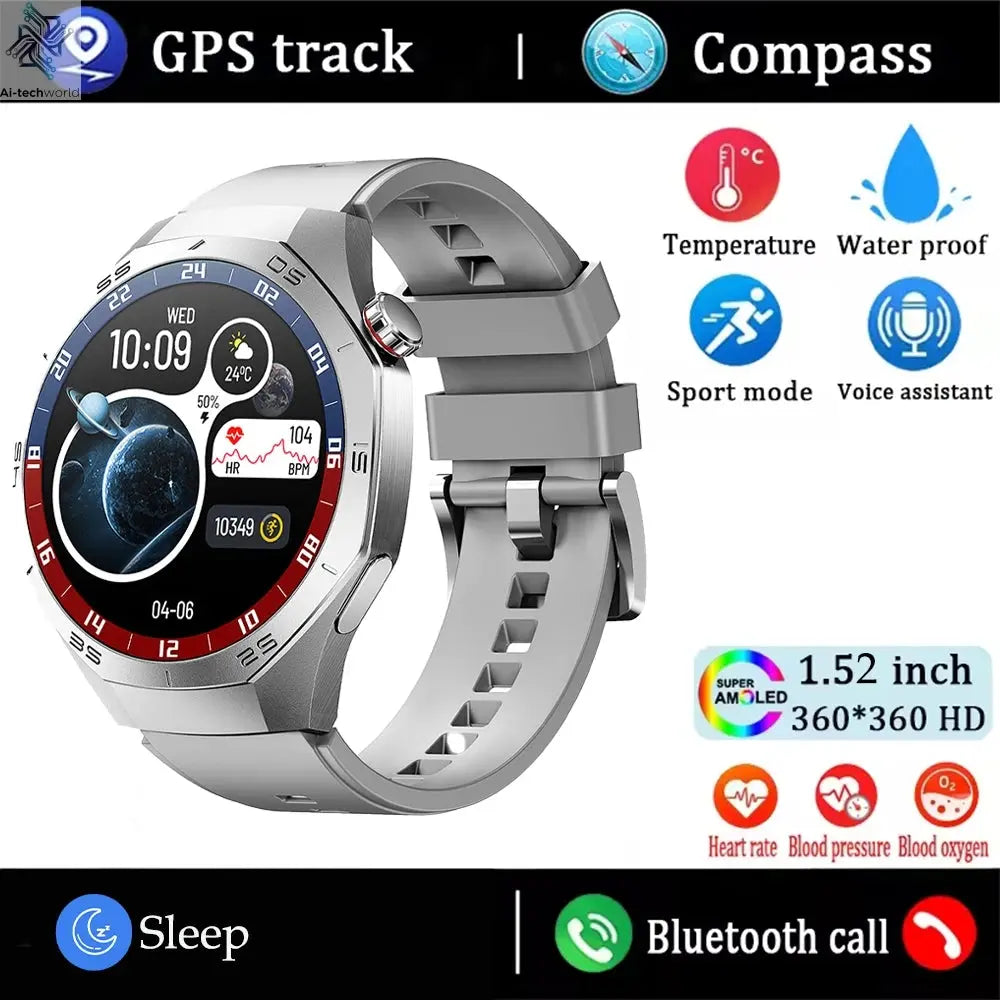 2025New For Android and ios Smart Watch Men AMOLED Screen GPS Motion trajectory Heart Rate Bluetooth Calls SmartWatch Waterproof Ai-TechWorld 