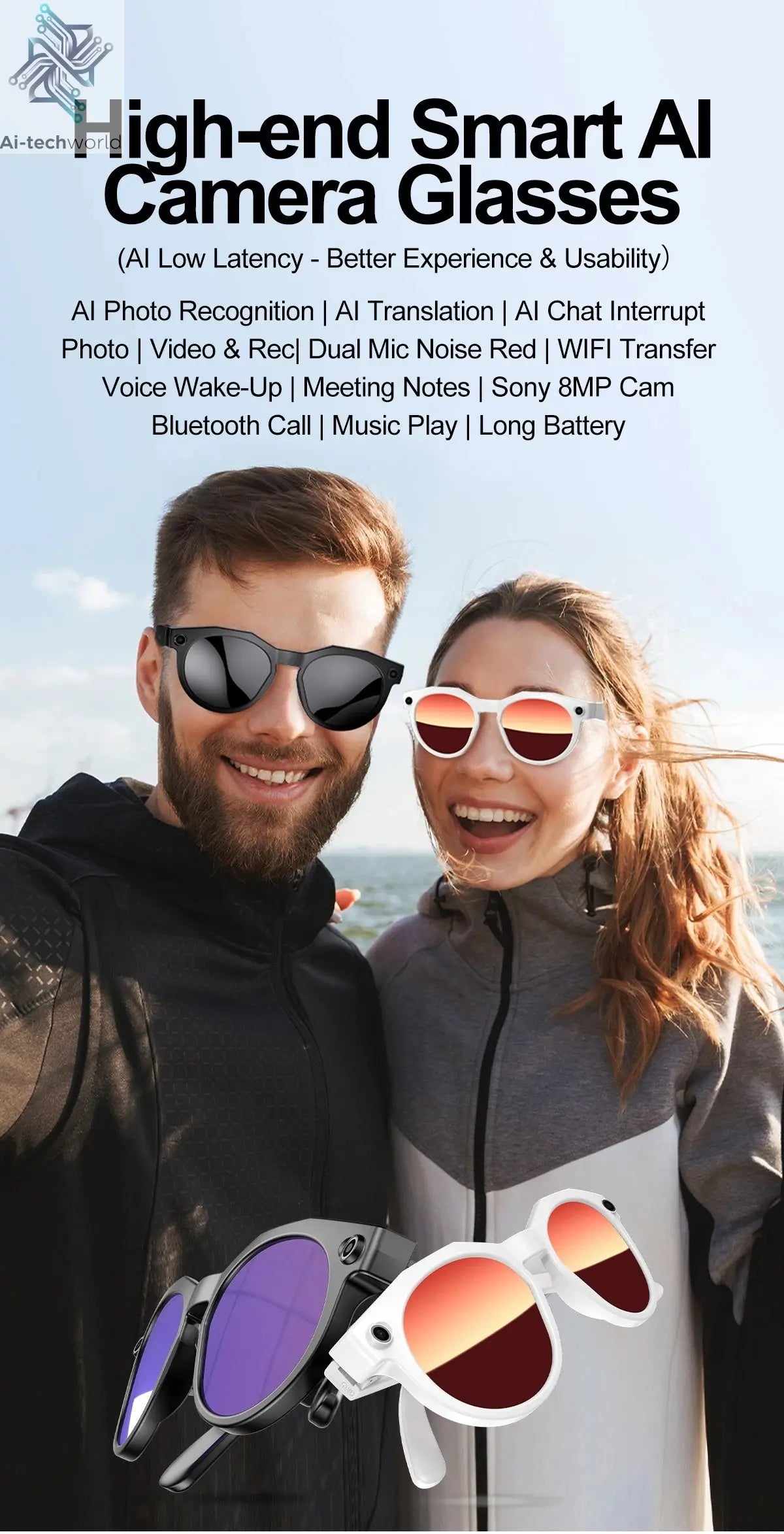 2026 New 4K HD AI Smart Glasses Men 800W Pixel Camera Bluetooth Call 4GB WIFI Transmission Voice Assistant Smart Glasses Women Ai-TechWorld 