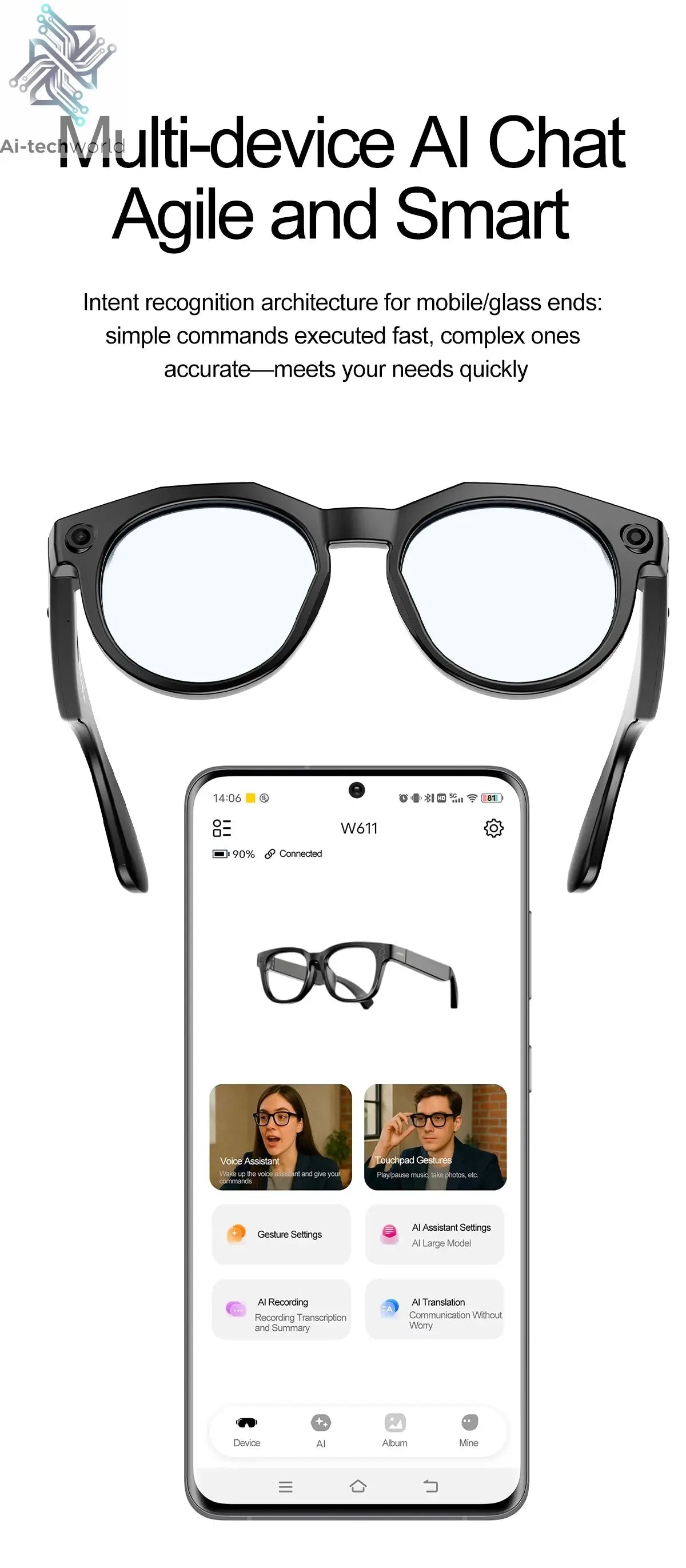 2026 New 4K HD AI Smart Glasses Men 800W Pixel Camera Bluetooth Call 4GB WIFI Transmission Voice Assistant Smart Glasses Women Ai-TechWorld 