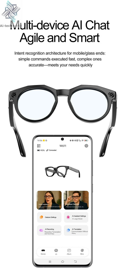 2026 New 4K HD AI Smart Glasses Men 800W Pixel Camera Bluetooth Call 4GB WIFI Transmission Voice Assistant Smart Glasses Women Ai-TechWorld 
