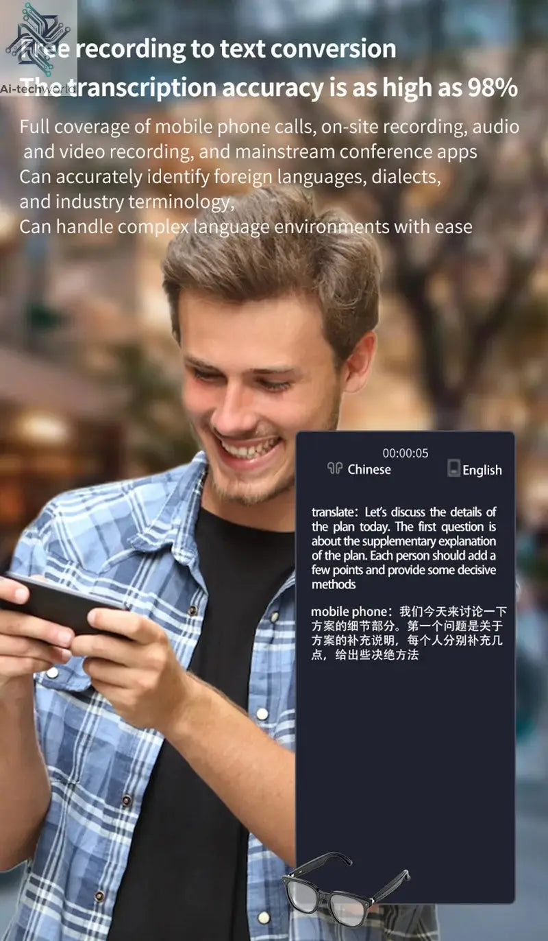 2026 New AI Intelligent Translation Glasses Touchscreen Sunglasses Smart Bluetooth Glasses Listen To Music Voice Call Ai-TechWorld 