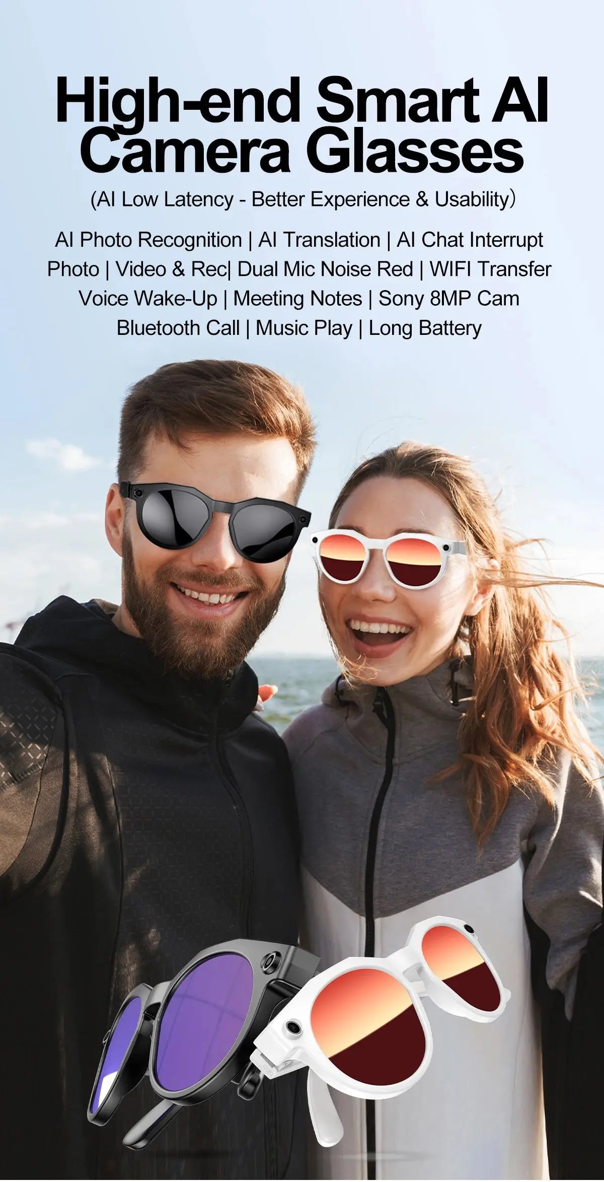 2026New 8K HD AI Smart Glasses 800MP Camera Bluetooth Call 290Mah ChatGPT Video Recording Voice Assistant Control Sunglasses Men - Ai-TechWorld