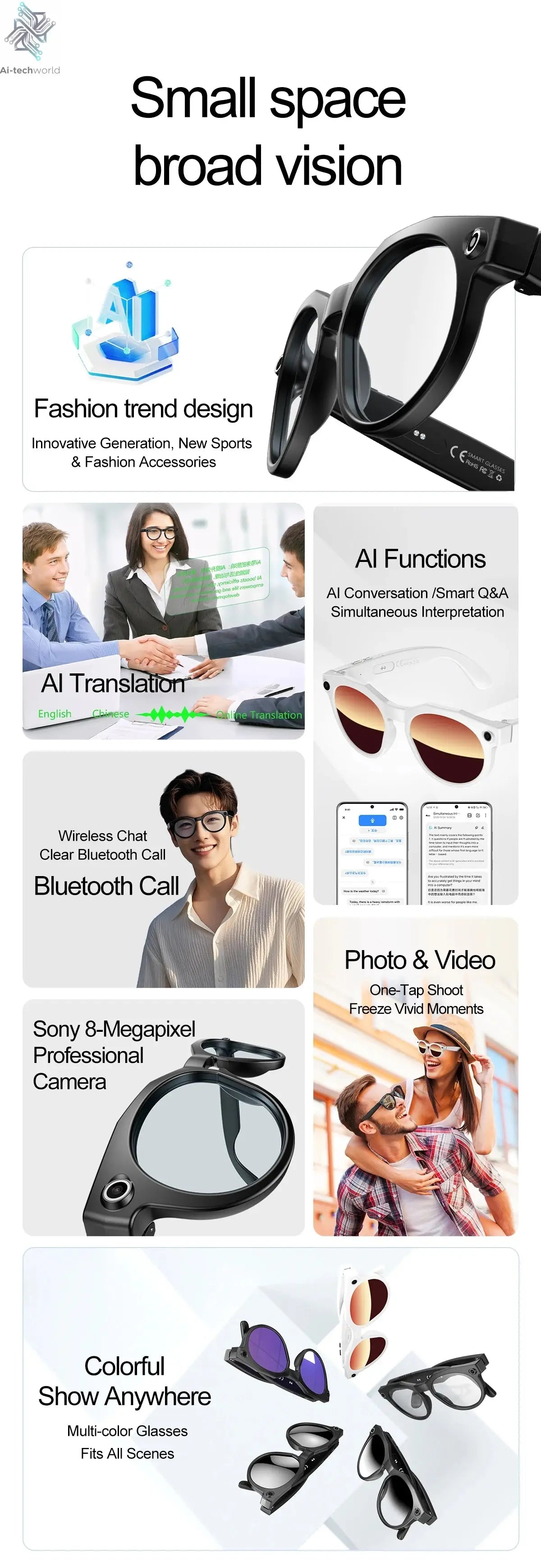 2026New 8K HD AI Smart Glasses 800MP Camera Bluetooth Call 290Mah ChatGPT Video Recording Voice Assistant Control Sunglasses Men - Ai-TechWorld