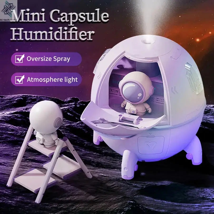 220mL Space Capsule Air Humidifier USB Plug in Rechargeable Mist Aromatherapy Water Diffuser 7 Colors Atmosphere Light Ai-TechWorld 