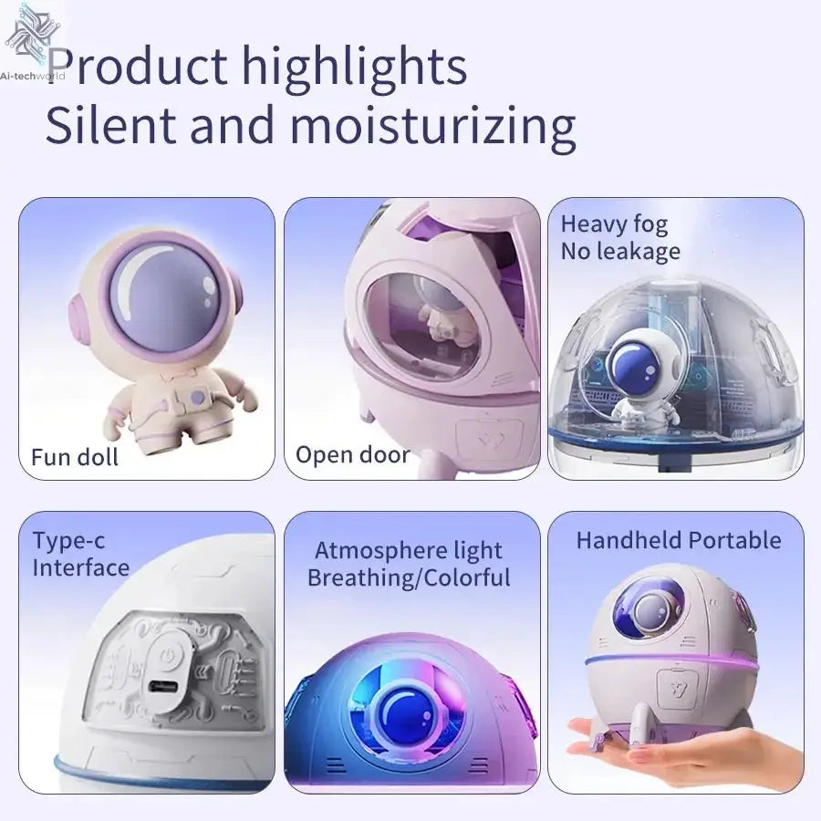 220mL Space Capsule Air Humidifier USB Plug in Rechargeable Mist Aromatherapy Water Diffuser 7 Colors Atmosphere Light Ai-TechWorld 