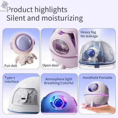 220mL Space Capsule Air Humidifier USB Plug in Rechargeable Mist Aromatherapy Water Diffuser 7 Colors Atmosphere Light Ai-TechWorld 