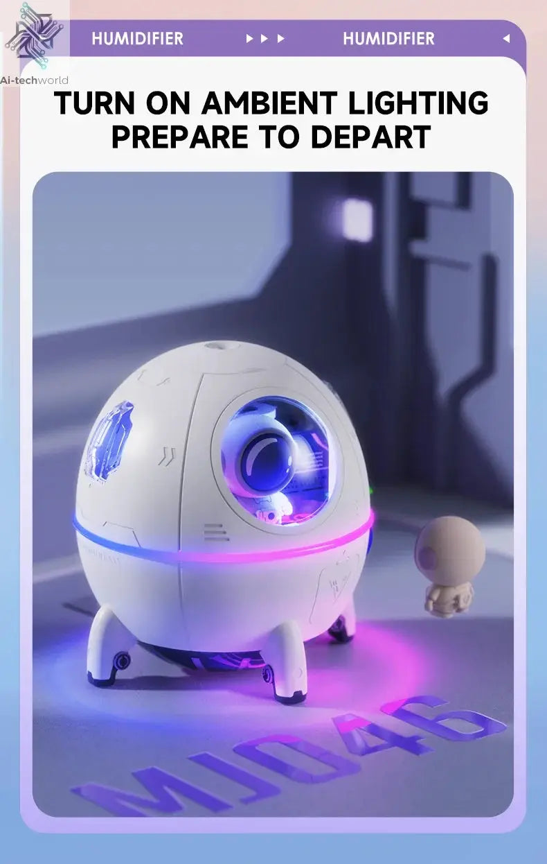 220mL Space Capsule Air Humidifier USB Plug in Rechargeable Mist Aromatherapy Water Diffuser 7 Colors Atmosphere Light Ai-TechWorld 