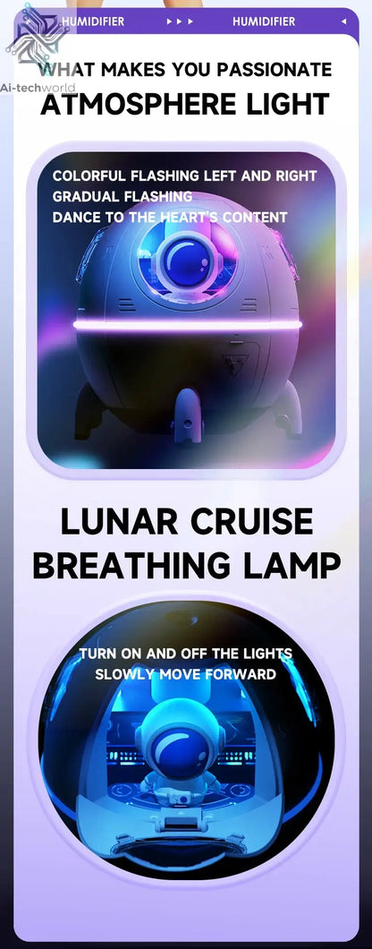 220mL Space Capsule Air Humidifier USB Plug in Rechargeable Mist Aromatherapy Water Diffuser 7 Colors Atmosphere Light Ai-TechWorld 