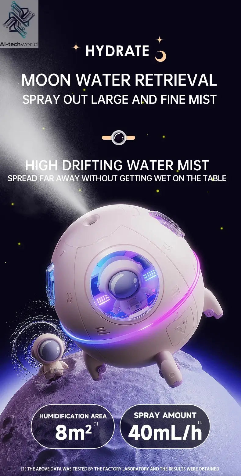 220mL Space Capsule Air Humidifier USB Plug in Rechargeable Mist Aromatherapy Water Diffuser 7 Colors Atmosphere Light Ai-TechWorld 