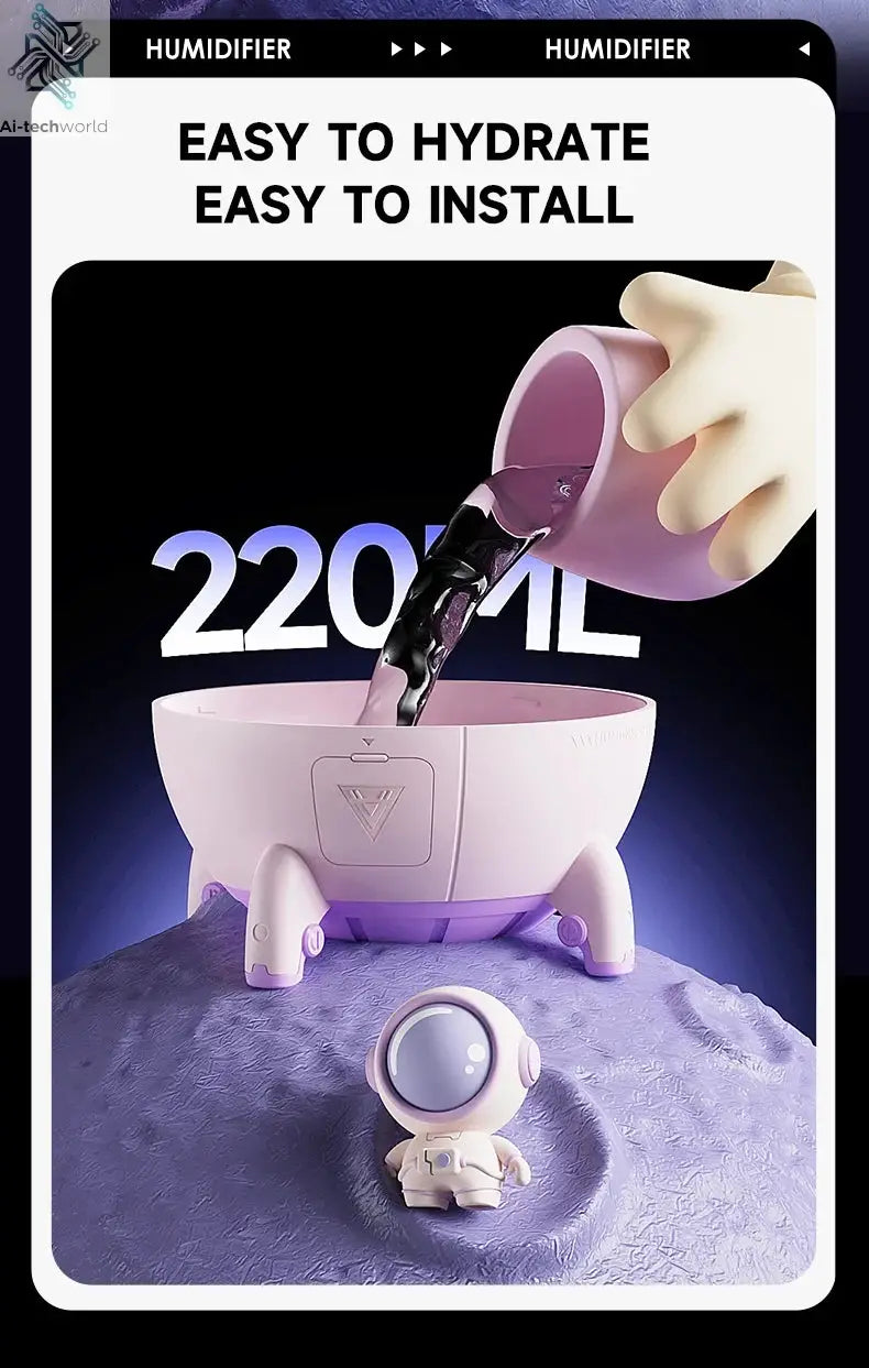 220mL Space Capsule Air Humidifier USB Plug in Rechargeable Mist Aromatherapy Water Diffuser 7 Colors Atmosphere Light Ai-TechWorld 