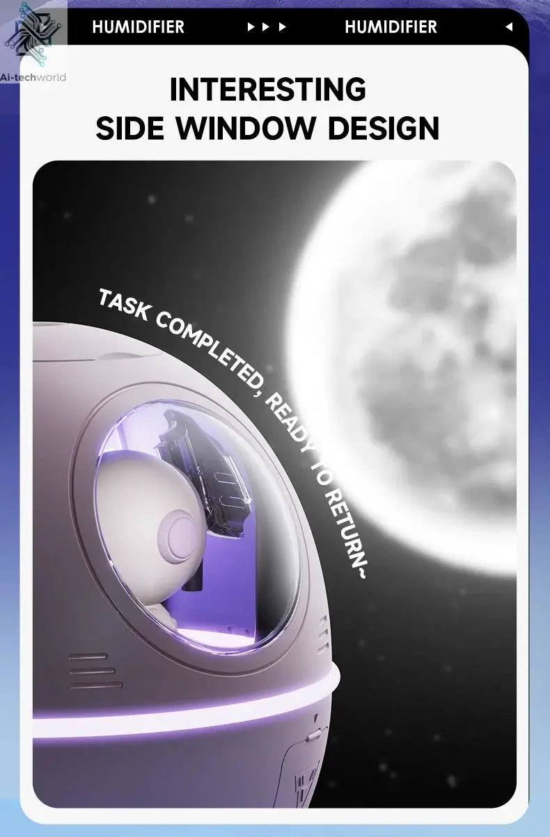 220mL Space Capsule Air Humidifier USB Plug in Rechargeable Mist Aromatherapy Water Diffuser 7 Colors Atmosphere Light Ai-TechWorld 