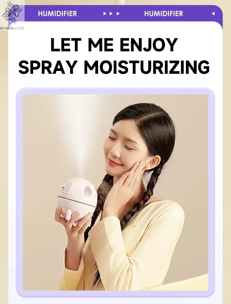 220mL Space Capsule Air Humidifier USB Plug in Rechargeable Mist Aromatherapy Water Diffuser 7 Colors Atmosphere Light Ai-TechWorld 