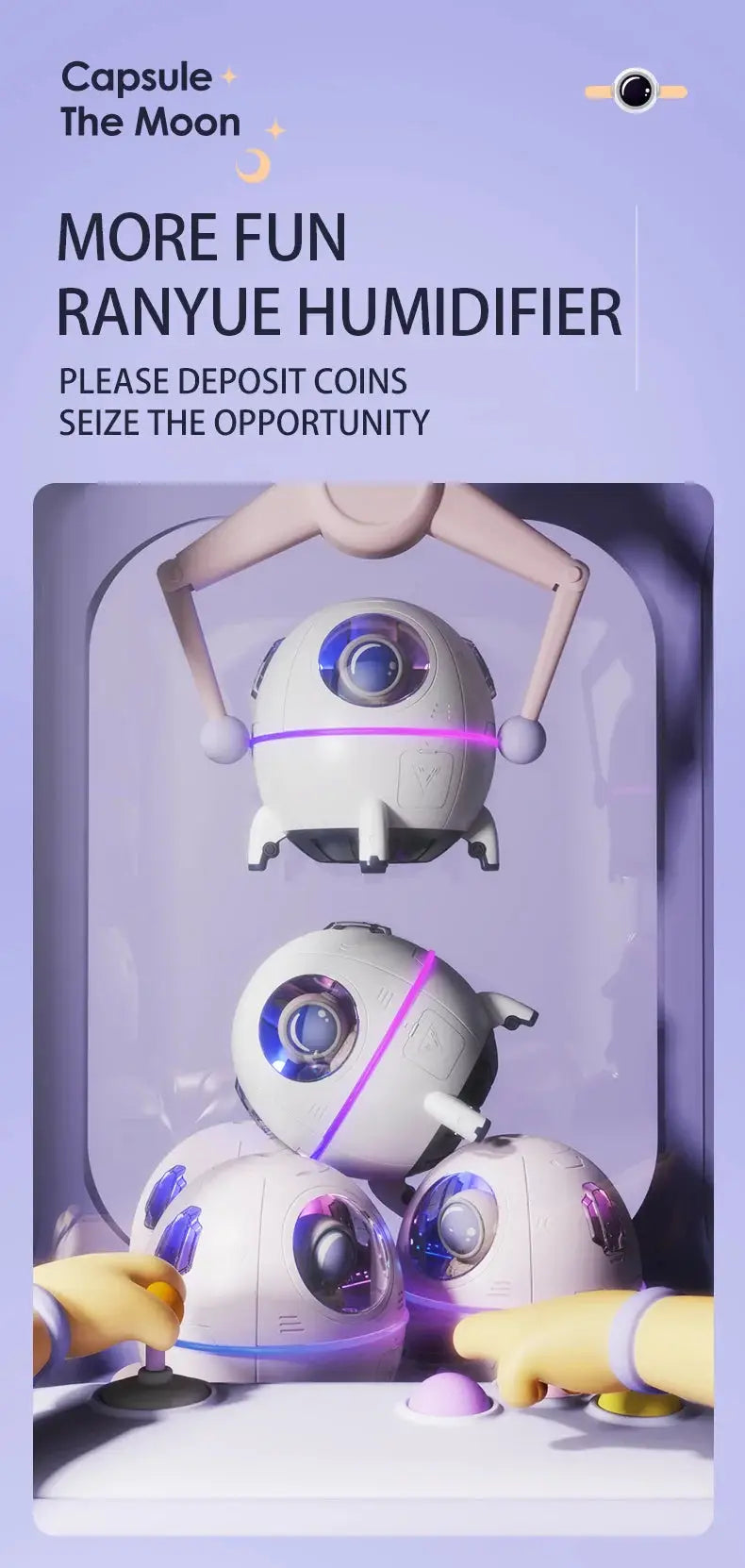 220mL Space Capsule Air Humidifier USB Plug in Rechargeable Mist Aromatherapy Water Diffuser 7 Colors Atmosphere Light Ai-TechWorld 