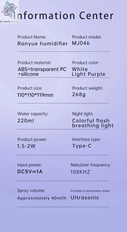 220mL Space Capsule Air Humidifier USB Plug in Rechargeable Mist Aromatherapy Water Diffuser 7 Colors Atmosphere Light Ai-TechWorld 