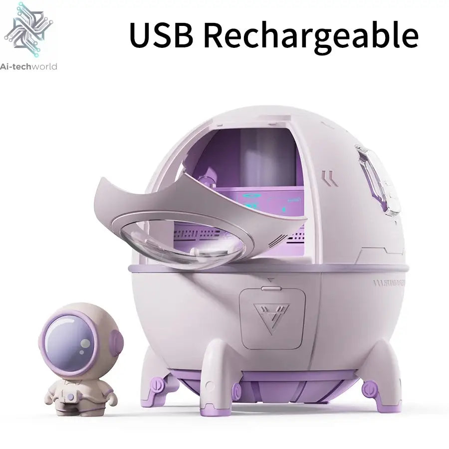 220mL Space Capsule Air Humidifier USB Plug in Rechargeable Mist Aromatherapy Water Diffuser 7 Colors Atmosphere Light Ai-TechWorld 
