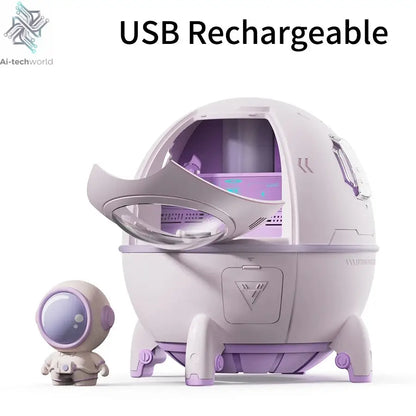 220mL Space Capsule Air Humidifier USB Plug in Rechargeable Mist Aromatherapy Water Diffuser 7 Colors Atmosphere Light Ai-TechWorld 