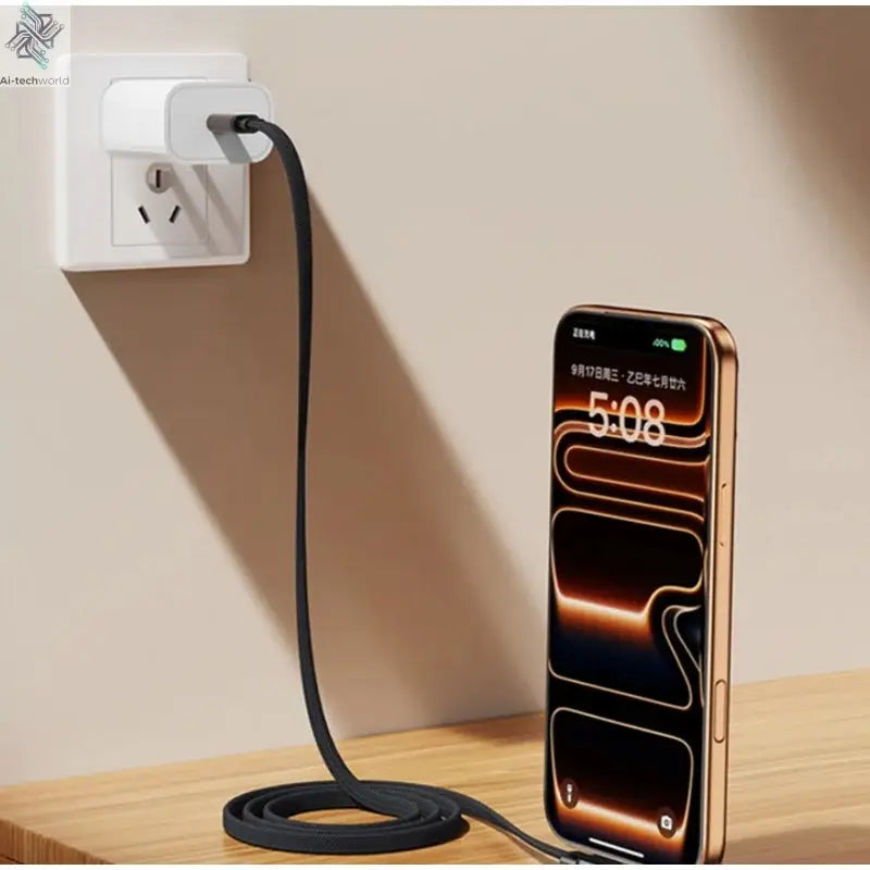 240W 90° Elbow Phone Holder Data Cable Foldable Type C To Type C Fast Charging Cable Data Wire For iPhone 17 Pro Xiaomi Samsung Ai-TechWorld 