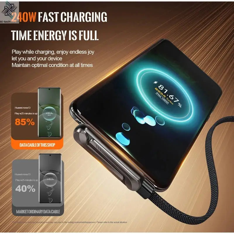 240W 90° Elbow Phone Holder Data Cable Foldable Type C To Type C Fast Charging Cable Data Wire For iPhone 17 Pro Xiaomi Samsung Ai-TechWorld 
