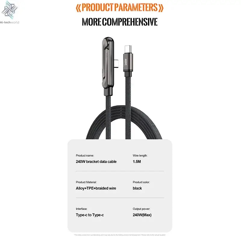 240W 90° Elbow Phone Holder Data Cable Foldable Type C To Type C Fast Charging Cable Data Wire For iPhone 17 Pro Xiaomi Samsung Ai-TechWorld 