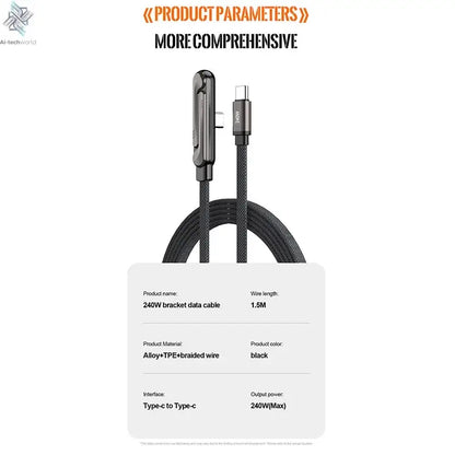 240W 90° Elbow Phone Holder Data Cable Foldable Type C To Type C Fast Charging Cable Data Wire For iPhone 17 Pro Xiaomi Samsung Ai-TechWorld 