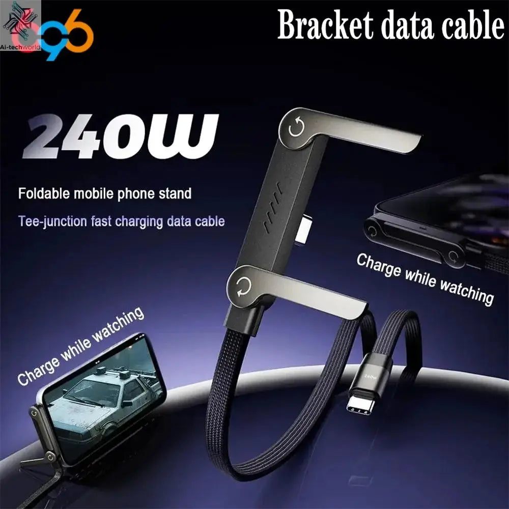 240W Fast Charging Foldable Phone Holder Data Cable Fast Charging Cable Phone Tablet Foldable Holder 2-in-1 Ai-TechWorld 