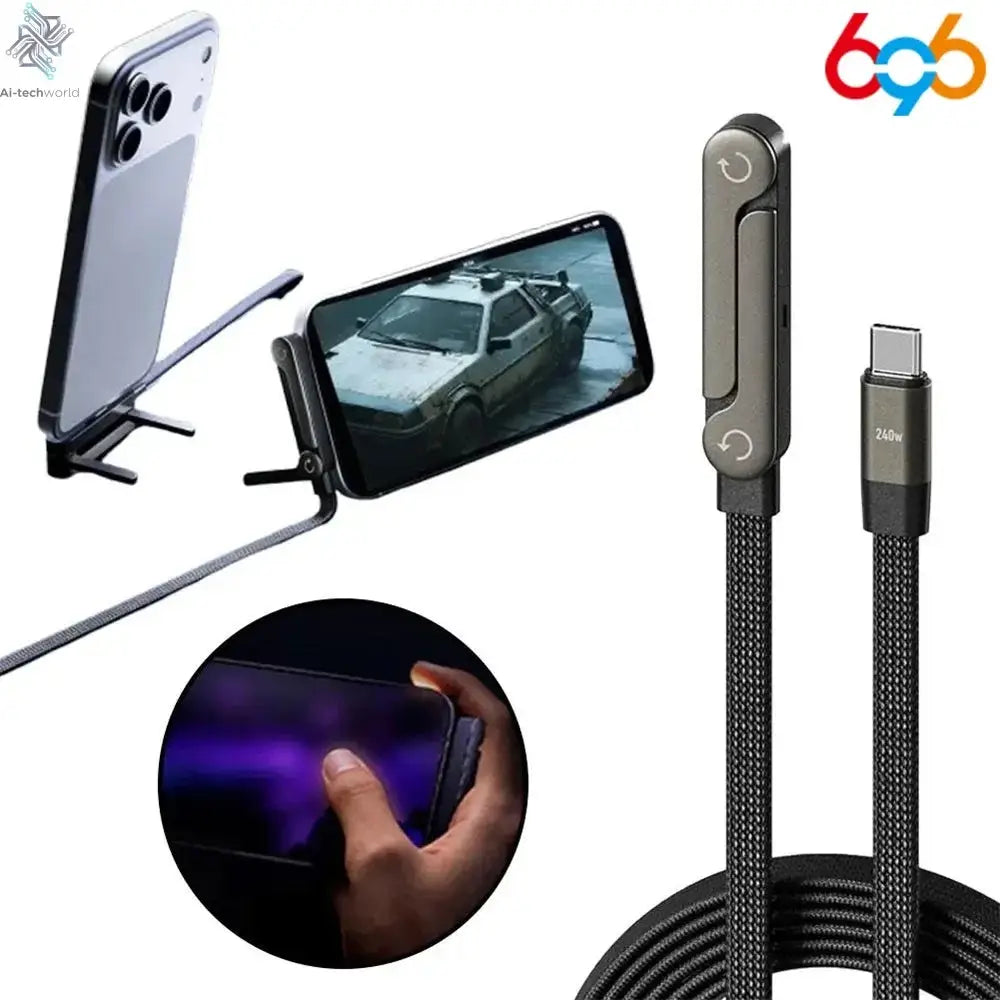 240W Fast Charging Foldable Phone Holder Data Cable Fast Charging Cable Phone Tablet Foldable Holder 2-in-1 Ai-TechWorld 