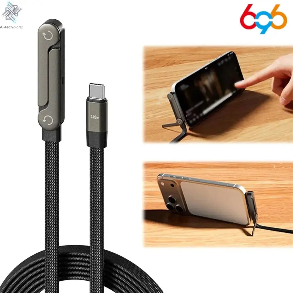 240W Fast Charging Foldable Phone Holder Data Cable Fast Charging Cable Phone Tablet Foldable Holder 2-in-1 Ai-TechWorld 