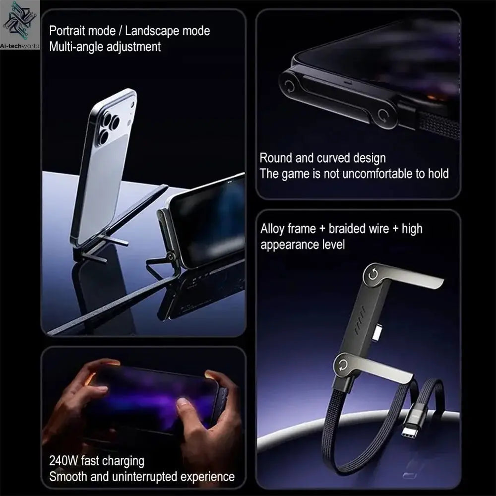 240W Fast Charging Foldable Phone Holder Data Cable Fast Charging Cable Phone Tablet Foldable Holder 2-in-1 Ai-TechWorld 