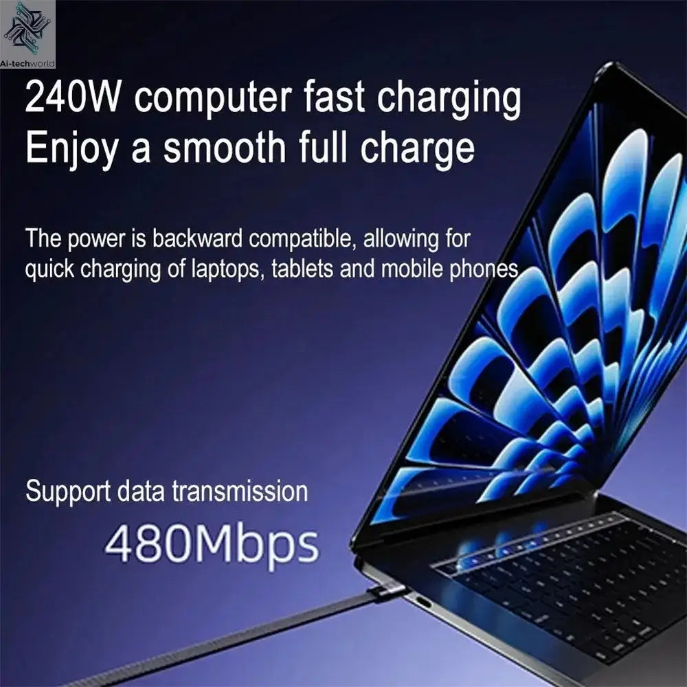 240W Fast Charging Foldable Phone Holder Data Cable Fast Charging Cable Phone Tablet Foldable Holder 2-in-1 Ai-TechWorld 