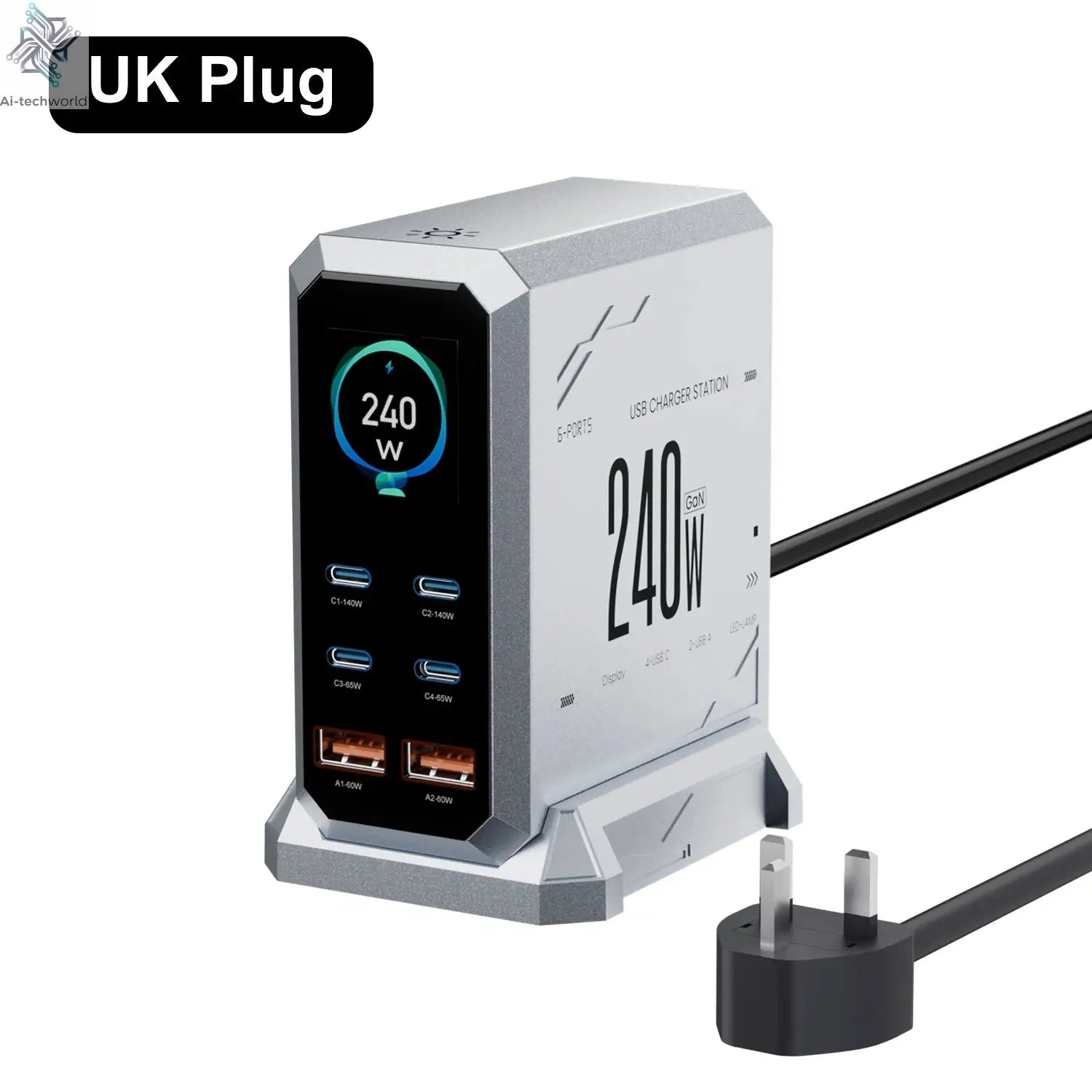 240W GaN Charger 6-IN-1 140W PD3.1 PPS USB Type C Digital Display Fast Charging Station for iPhone 16 15 MacBook Laptops Samsung Ai-TechWorld 