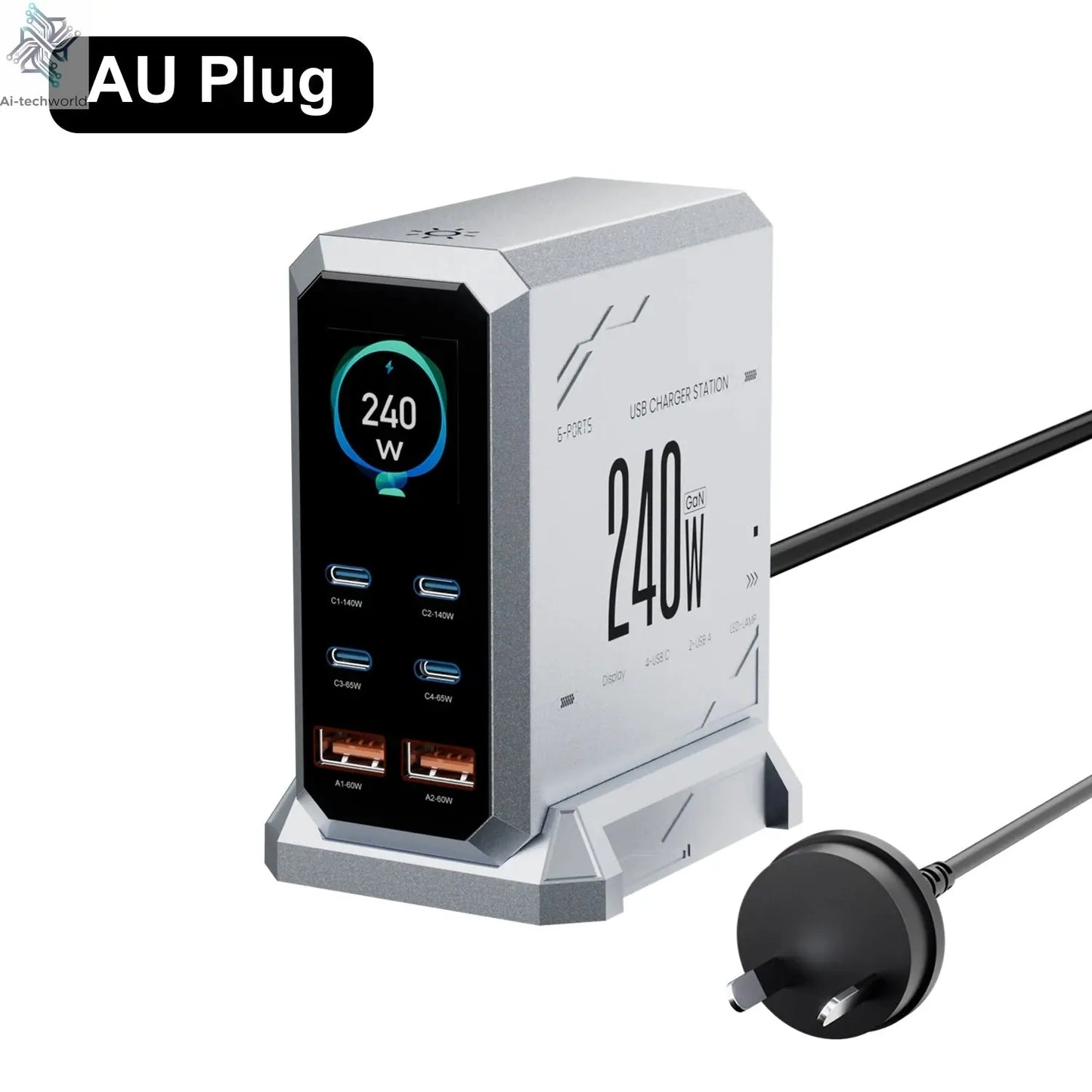 240W GaN Charger 6-IN-1 140W PD3.1 PPS USB Type C Digital Display Fast Charging Station for iPhone 16 15 MacBook Laptops Samsung Ai-TechWorld 
