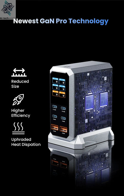 240W GaN Charger 6-IN-1 140W PD3.1 PPS USB Type C Digital Display Fast Charging Station for iPhone 16 15 MacBook Laptops Samsung Ai-TechWorld 