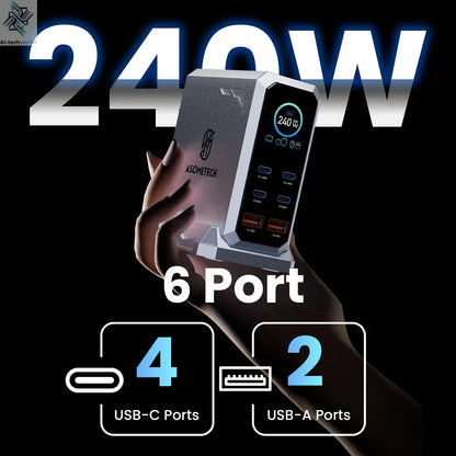 240W GaN Charger PD3.1 140W USB Type C 6 Ports PPS PD Desktop Fast Charging Station for MacBook Laptops Tablet iPhone Samsung Ai-TechWorld 