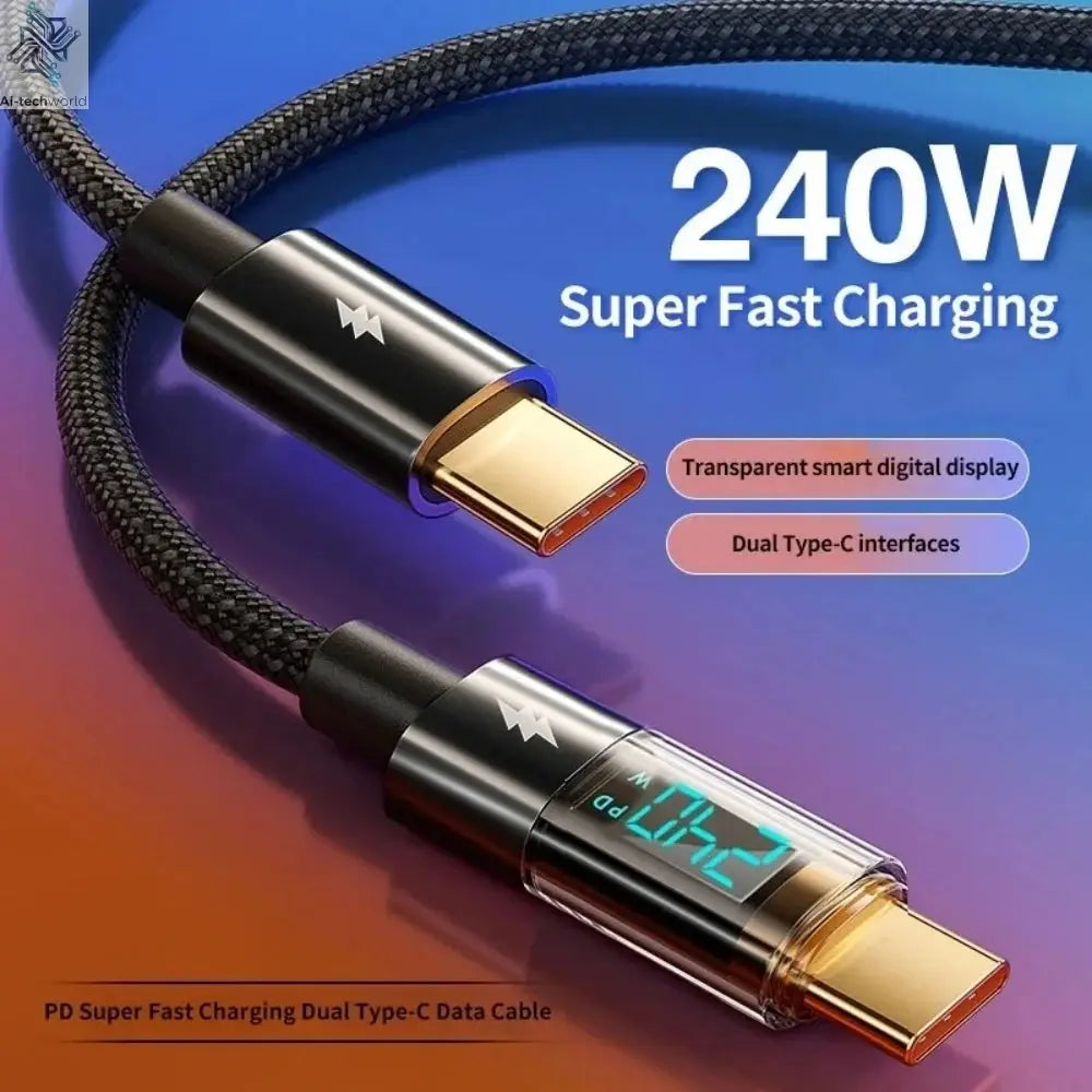 240W PD Fast Charging Type C to Type C Cable 100W Digital Display USB to Type C Cable For Xiaomi HUAWEI Macbook iPad - Ai-TechWorld