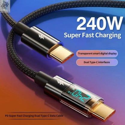 240W PD Fast Charging Type C to Type C Cable 100W Digital Display USB to Type C Cable For Xiaomi HUAWEI Macbook iPad - Ai-TechWorld