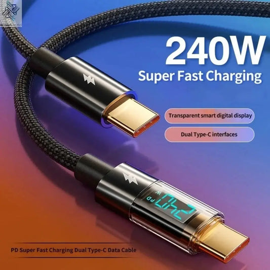 240W PD Fast Charging Type C to Type C Cable 100W Digital Display USB to Type C Cable For Xiaomi HUAWEI Macbook iPad - Ai-TechWorld