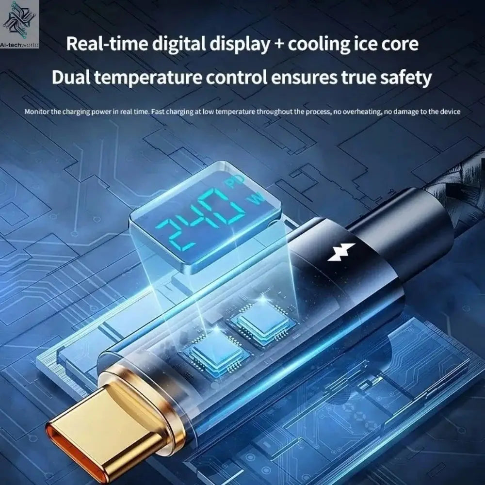 240W PD Fast Charging Type C to Type C Cable 100W Digital Display USB to Type C Cable For Xiaomi HUAWEI Macbook iPad - Ai-TechWorld