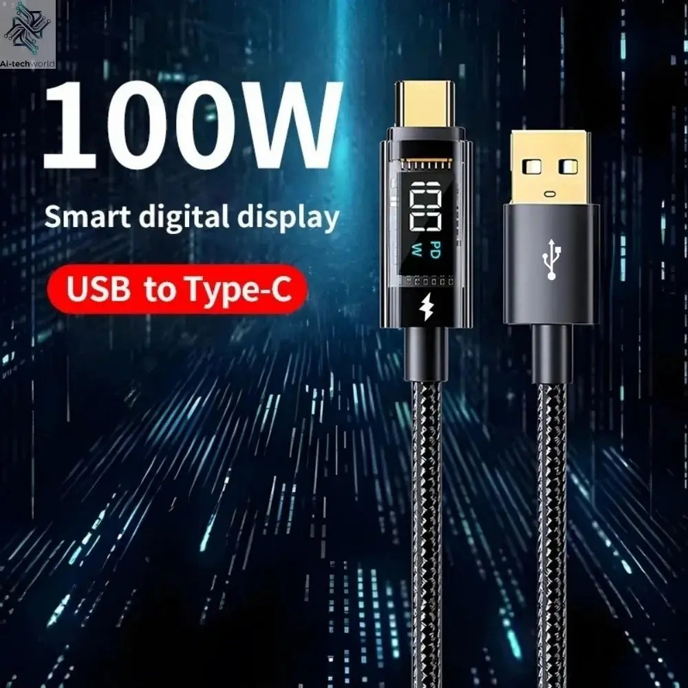 240W PD Fast Charging Type C to Type C Cable 100W Digital Display USB to Type C Cable For Xiaomi HUAWEI Macbook iPad - Ai-TechWorld