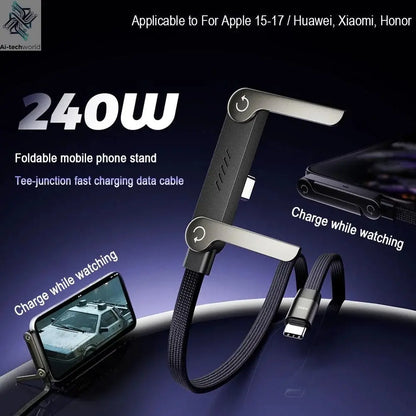 240W Stand Charging Cable, 2-in-1 with Phone Holder for Gaming/Videos, Compatible with iPhone 15-17 & Huawei Ai-TechWorld 