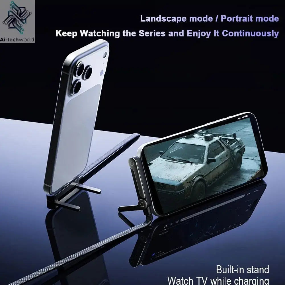 240W Stand Charging Cable, 2-in-1 with Phone Holder for Gaming/Videos, Compatible with iPhone 15-17 & Huawei Ai-TechWorld 