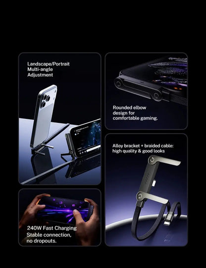 240W Stand Charging Cable, 2-in-1 with Phone Holder for Gaming/Videos, Compatible with iPhone 15-17 & Huawei Ai-TechWorld 