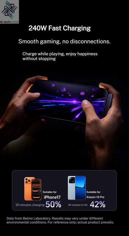 240W Stand Charging Cable, 2-in-1 with Phone Holder for Gaming/Videos, Compatible with iPhone 15-17 & Huawei Ai-TechWorld 