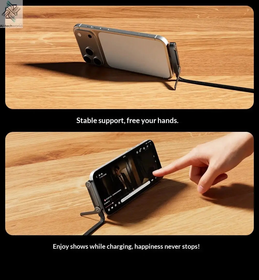 240W Stand Charging Cable, 2-in-1 with Phone Holder for Gaming/Videos, Compatible with iPhone 15-17 & Huawei Ai-TechWorld 