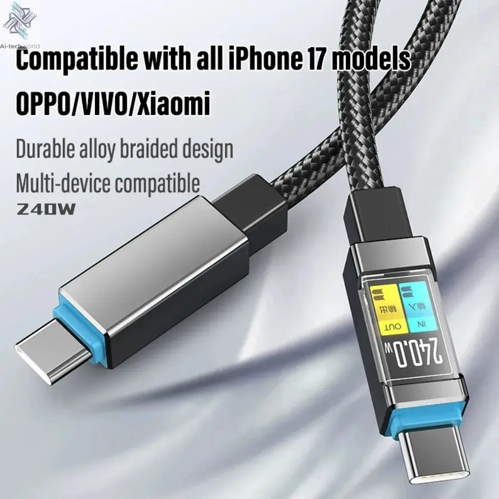 240W Type-C to Type-C Fast Charging Data Cable for iPhone 15 16 17 pro max Samsung Huawei Xiaomi OPPO Phone - Ai-TechWorld